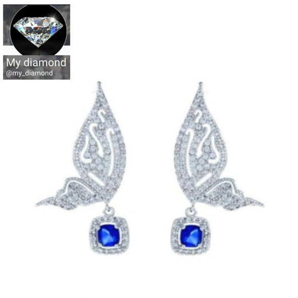 Crystals Blue Butterfly Earrings - Picture 2 of 5